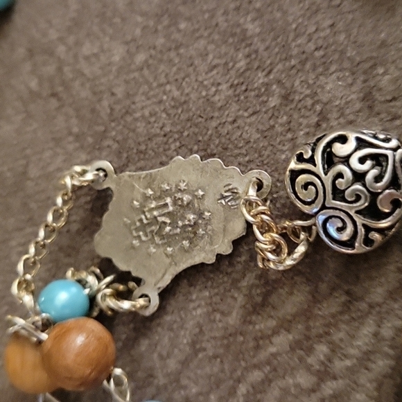 HANDMADE Olive Wood Yellow Shell Aqua Glass 59 Bead Rosary - Picture 5 of 7